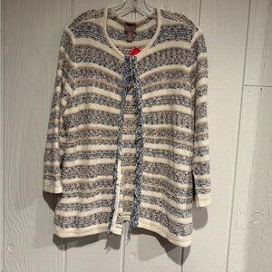 Chico's Textured Striped Cardigan - Blue and Cream